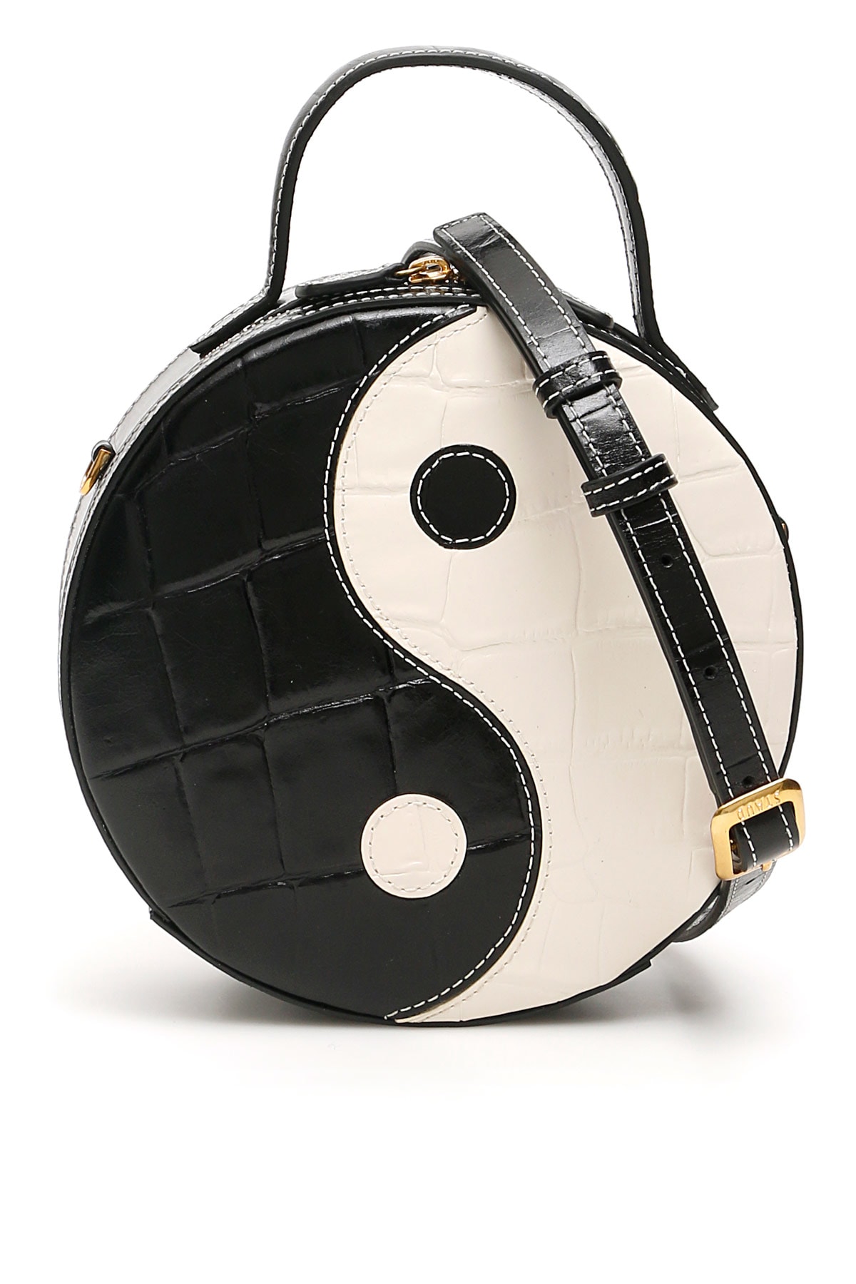Staud Yin Yang Two-tone Round Bag In Black Cream (white)