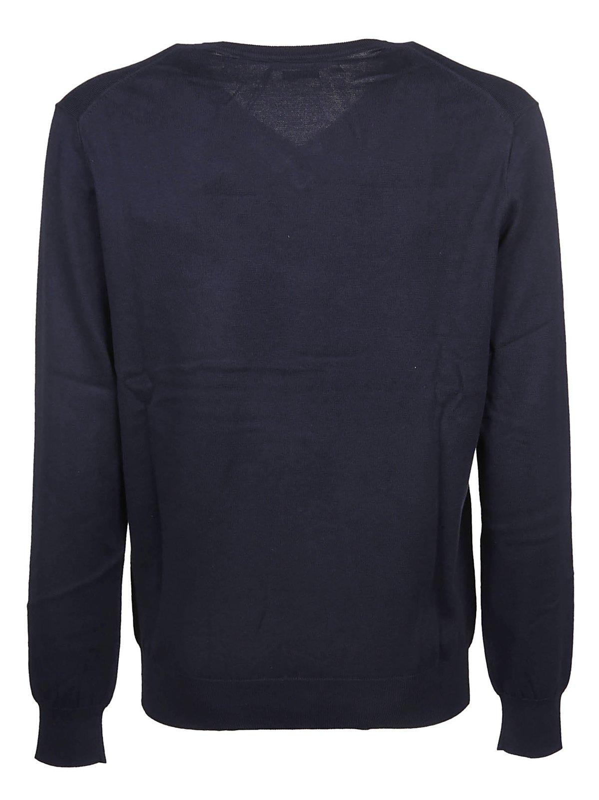 Shop Ralph Lauren Logo Embroidered Knitted Jumper In Hunter Navy