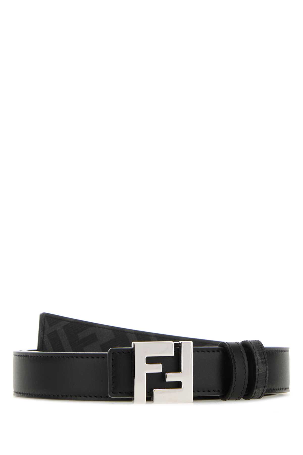 Shop Fendi Black Leather Ff Squared Reversible Belt In Greyblack