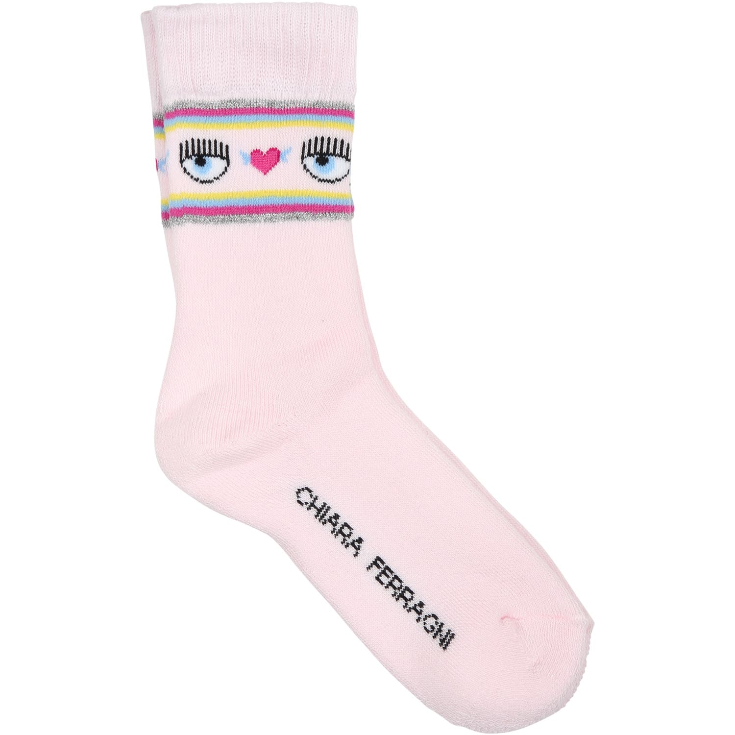 Chiara Ferragni Kids' Pink Socks For Girl With Flirting Eyes And Hearts