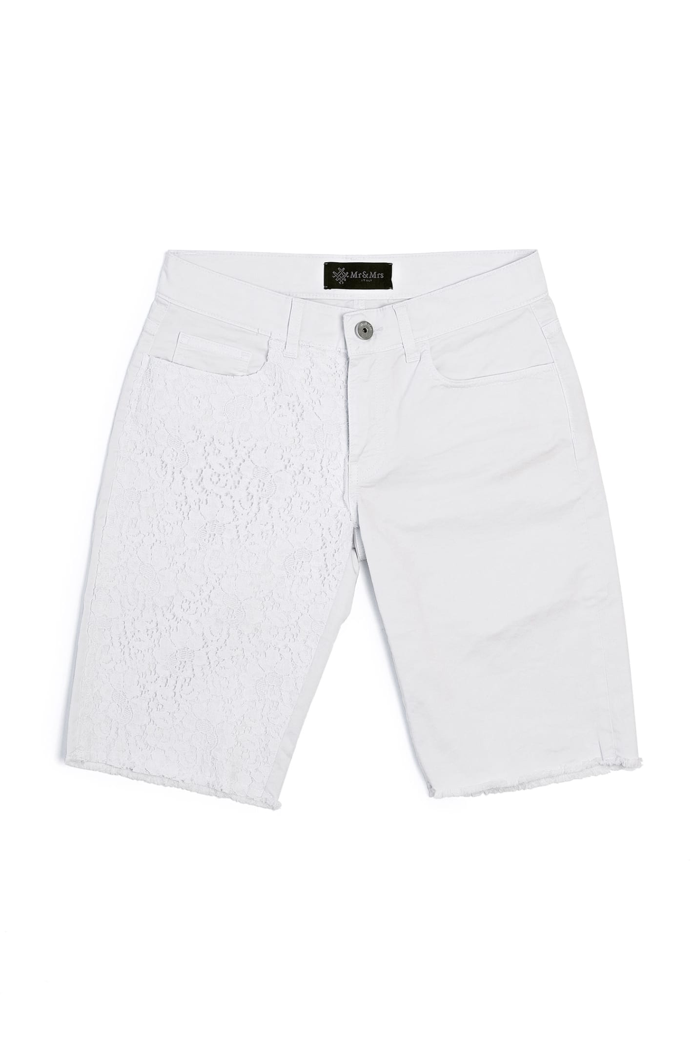 Mr & Mrs Italy White Lace Boyfriend Shorts For Woman