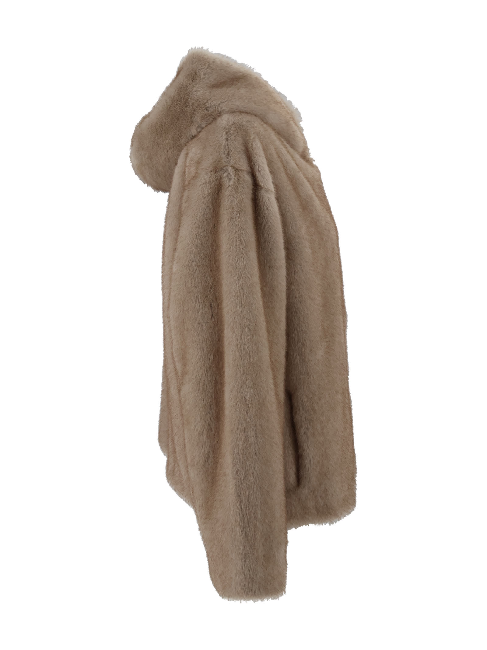 P.a.r.o.s.h Cozy Faux Fur Hooded Jacket In Brown