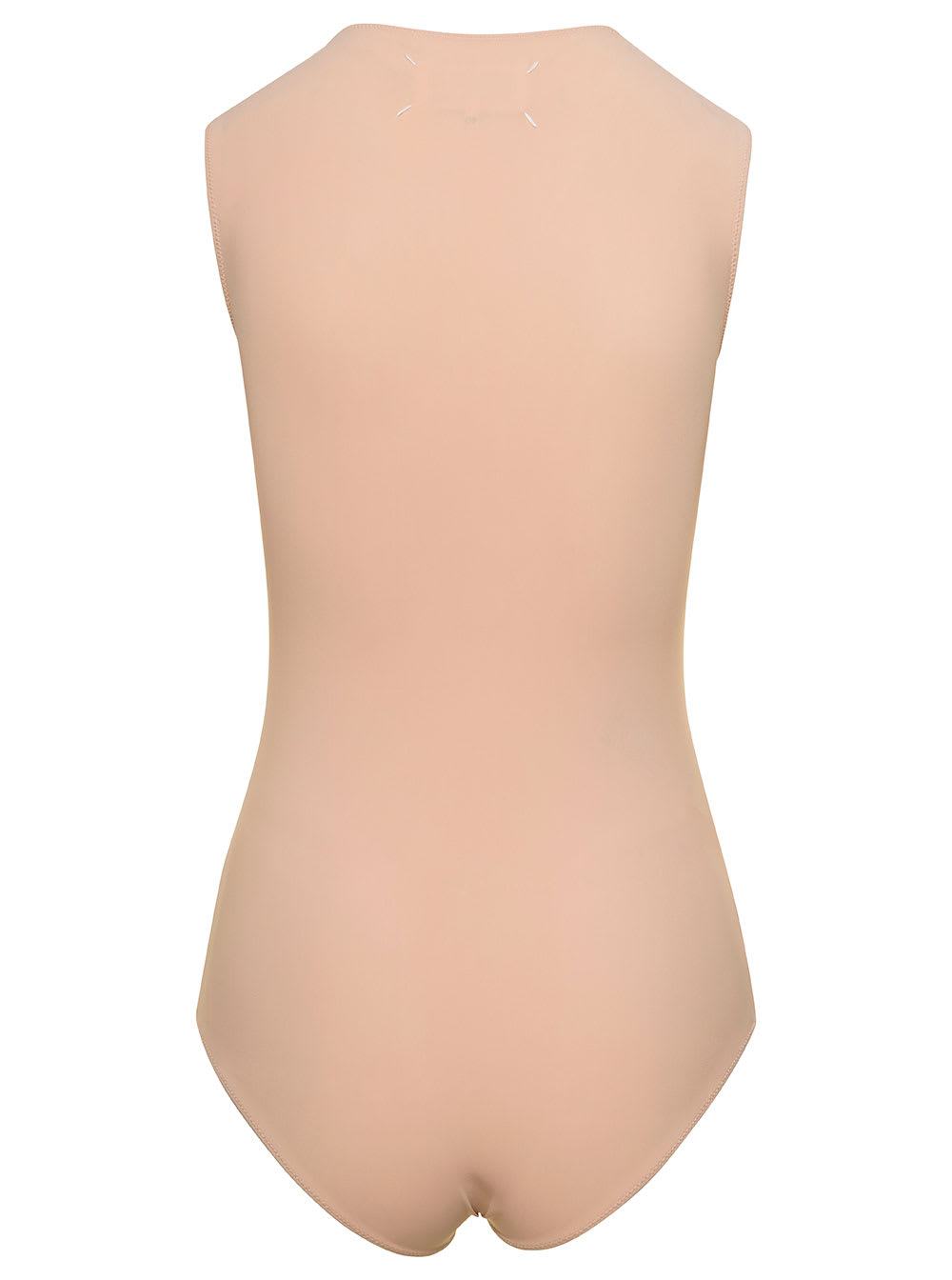 Shop Maison Margiela Nude Crewneck Bodysuit With Iconic 4 Stitches In Tech Jersey Woman In Beige