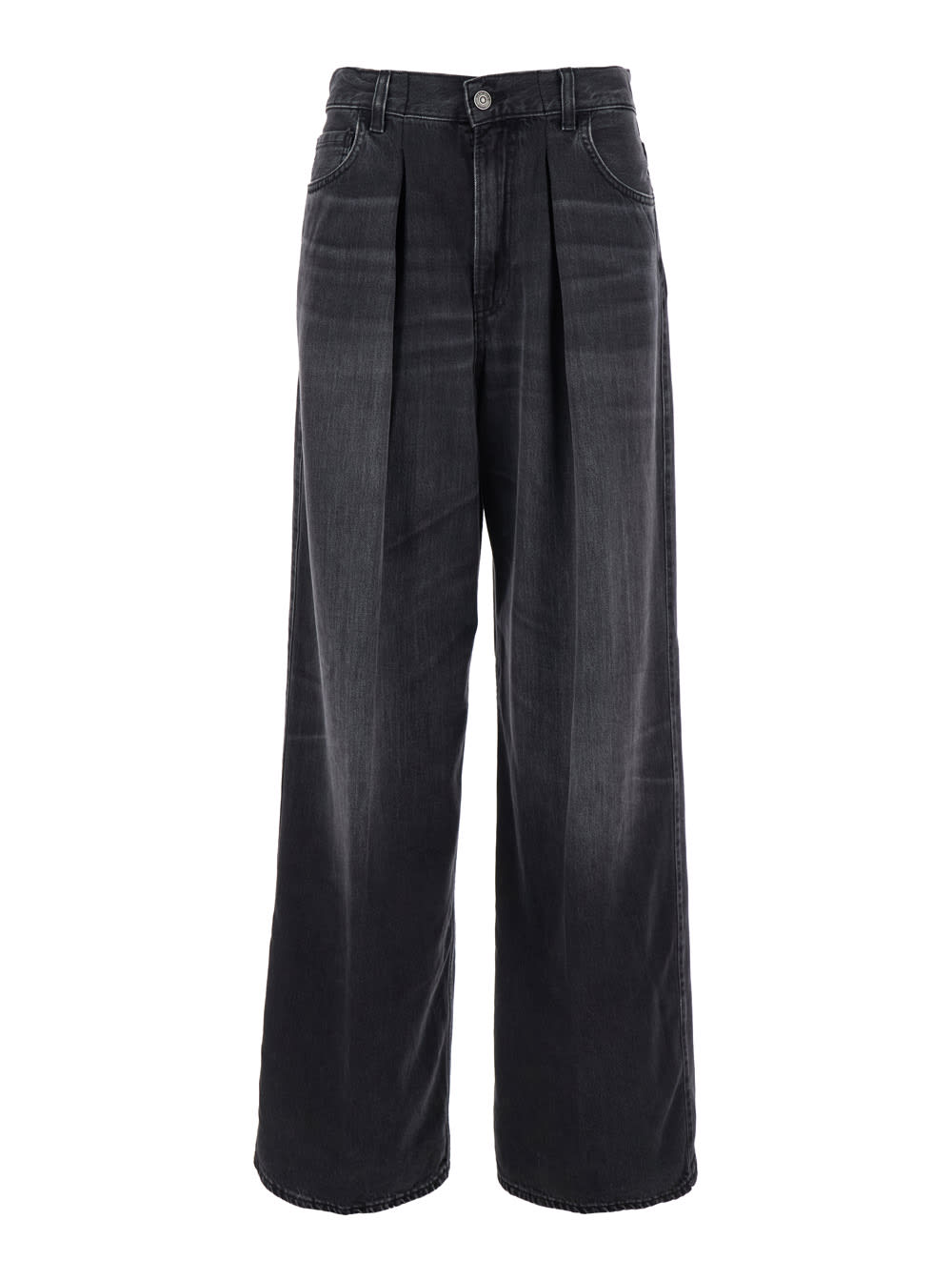 Haikure Black Jeans With Front Pleats And Logo Patch On The Back In Cotton Woman