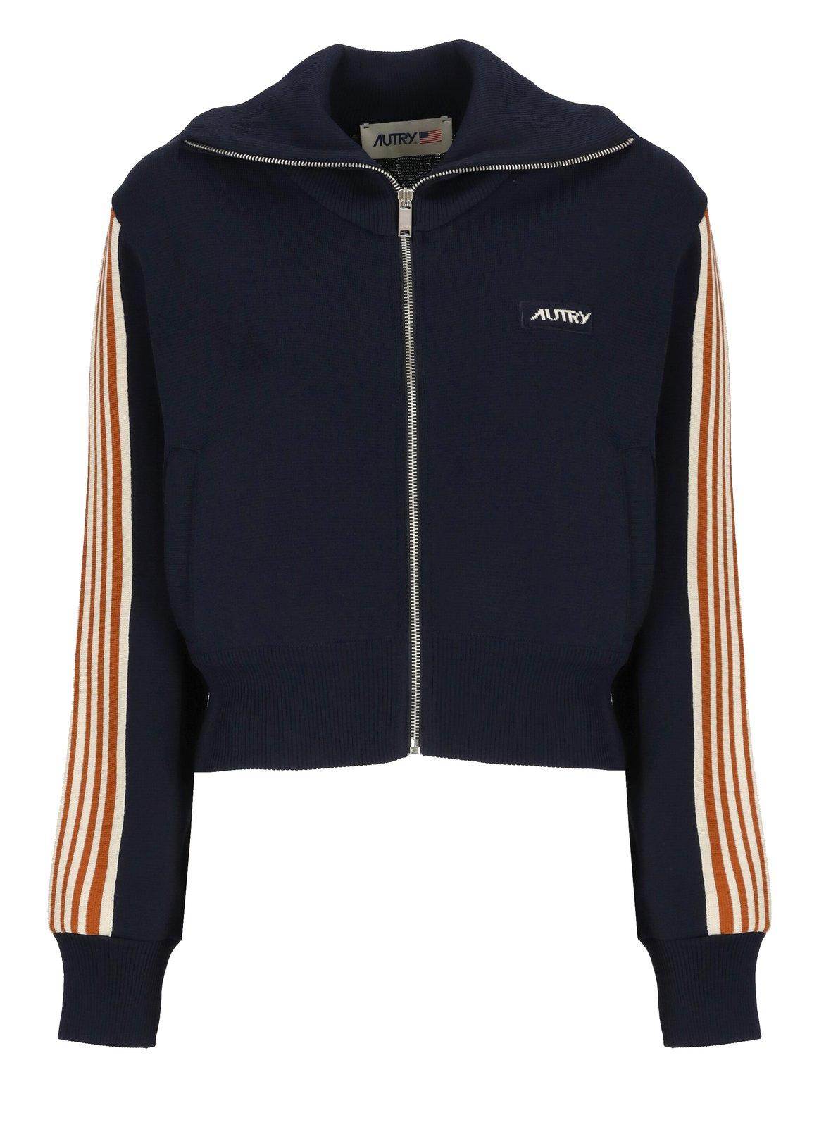 Shop Autry Logo Intarsia Zip-up Jacket In Blue