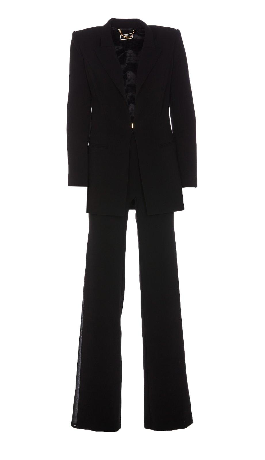 Shop Elisabetta Franchi Logo Plaque Peak Lapels Suit In Nero