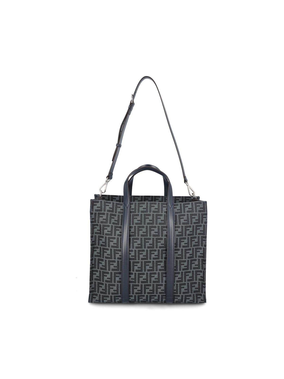 Shop Fendi Ff Jacquard Top Handle Bag In Denim Blue