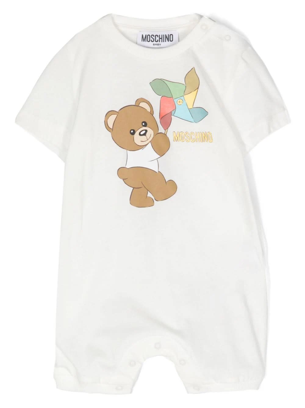 Shop Moschino Teddy Bear With Pinwheel Playsuit In White