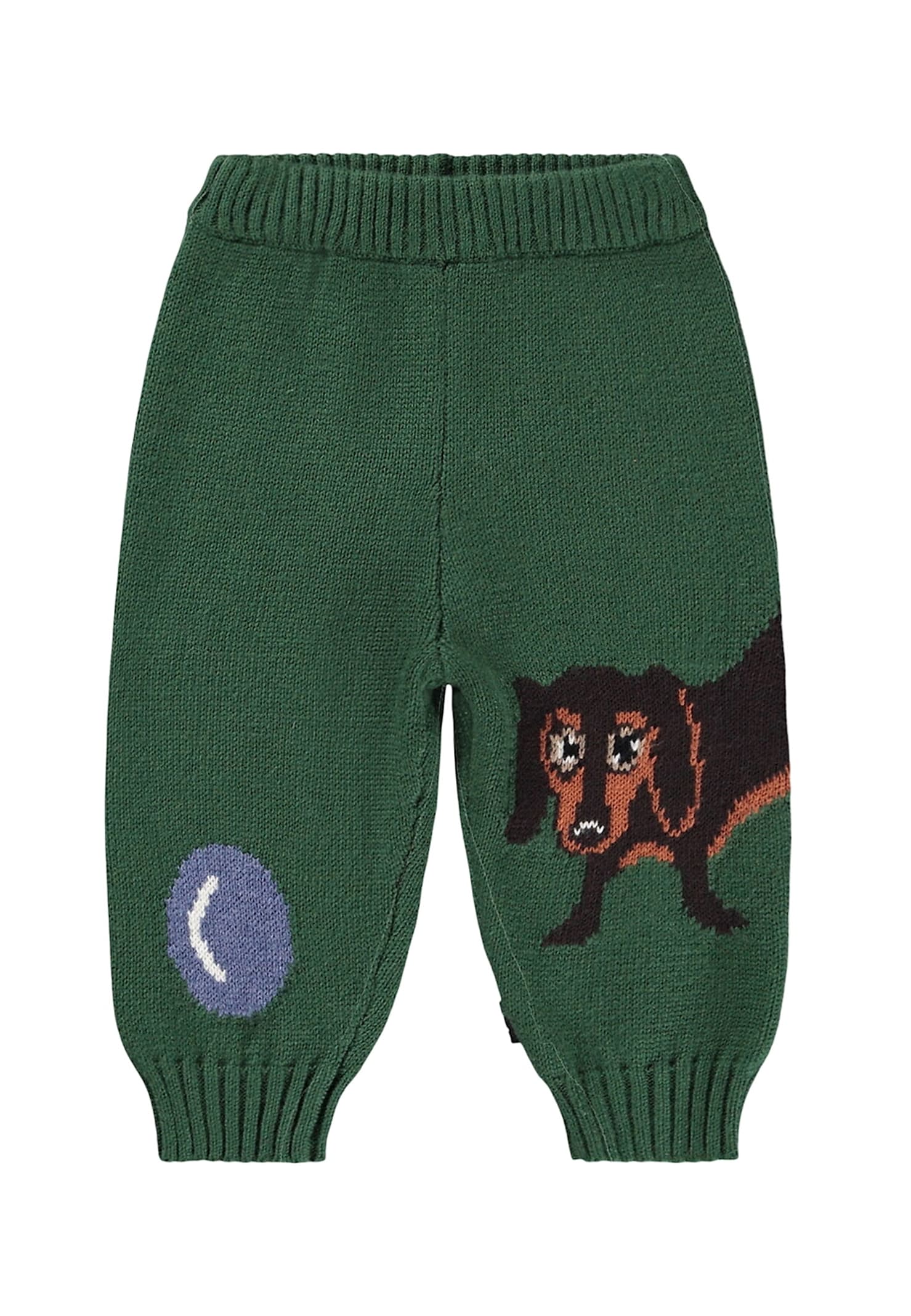 Molo Green Trousers For Babykids With Dog In Green