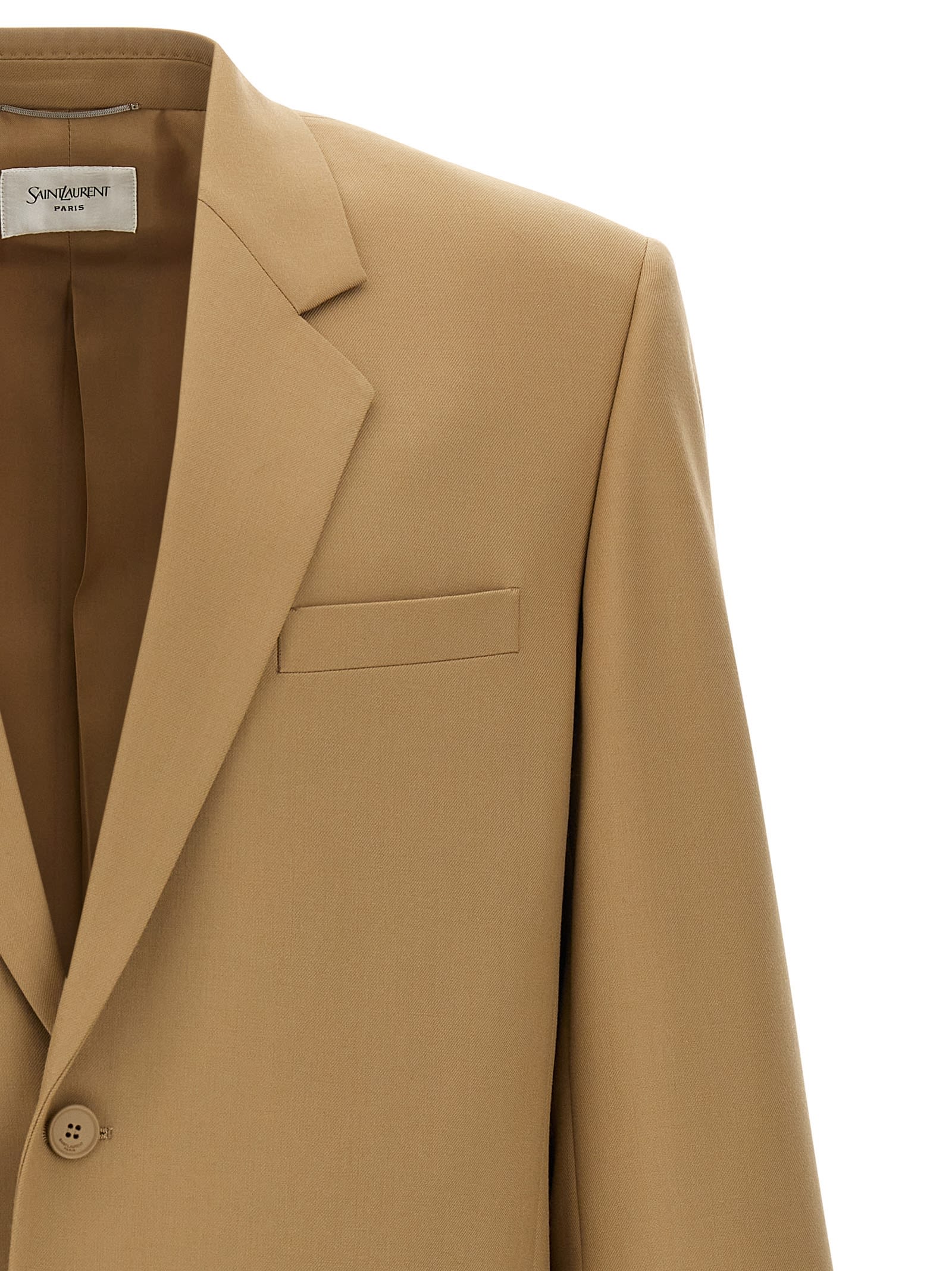 Saint Laurent Paris Men Wool Gabardine Single-breasted Jacket In Beige
