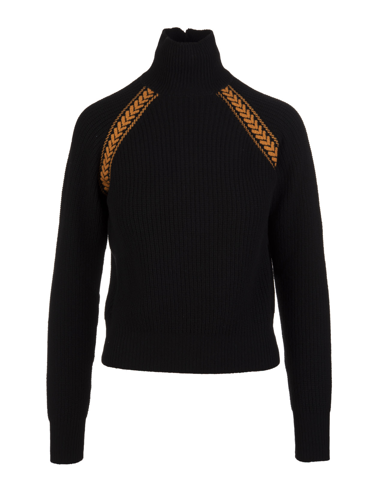 Etro Woman Black Ribbed Sweater With Contrast Inlay