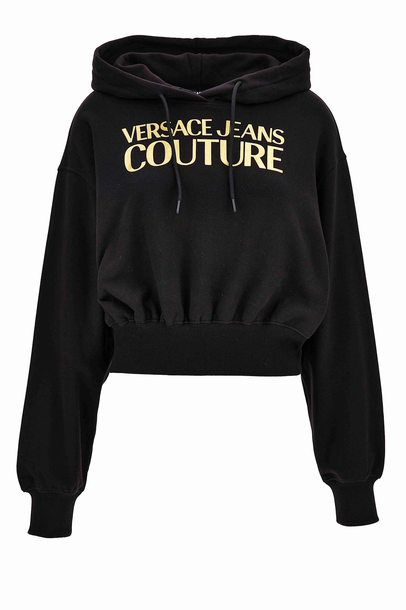 Versace Jeans Couture Black Hoodie With Gold Logo In Black