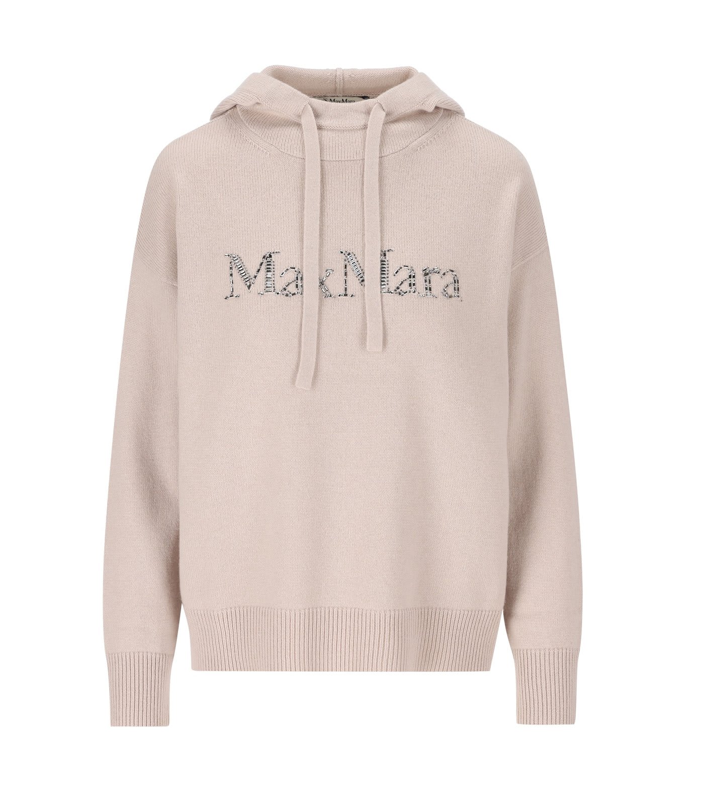 Shop 's Max Mara Logo Embellished Knitted Hoodie In Beige