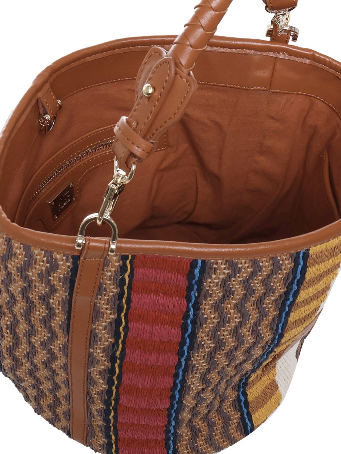 V73 Parrot Raffia Bucket Bag In Multicolour