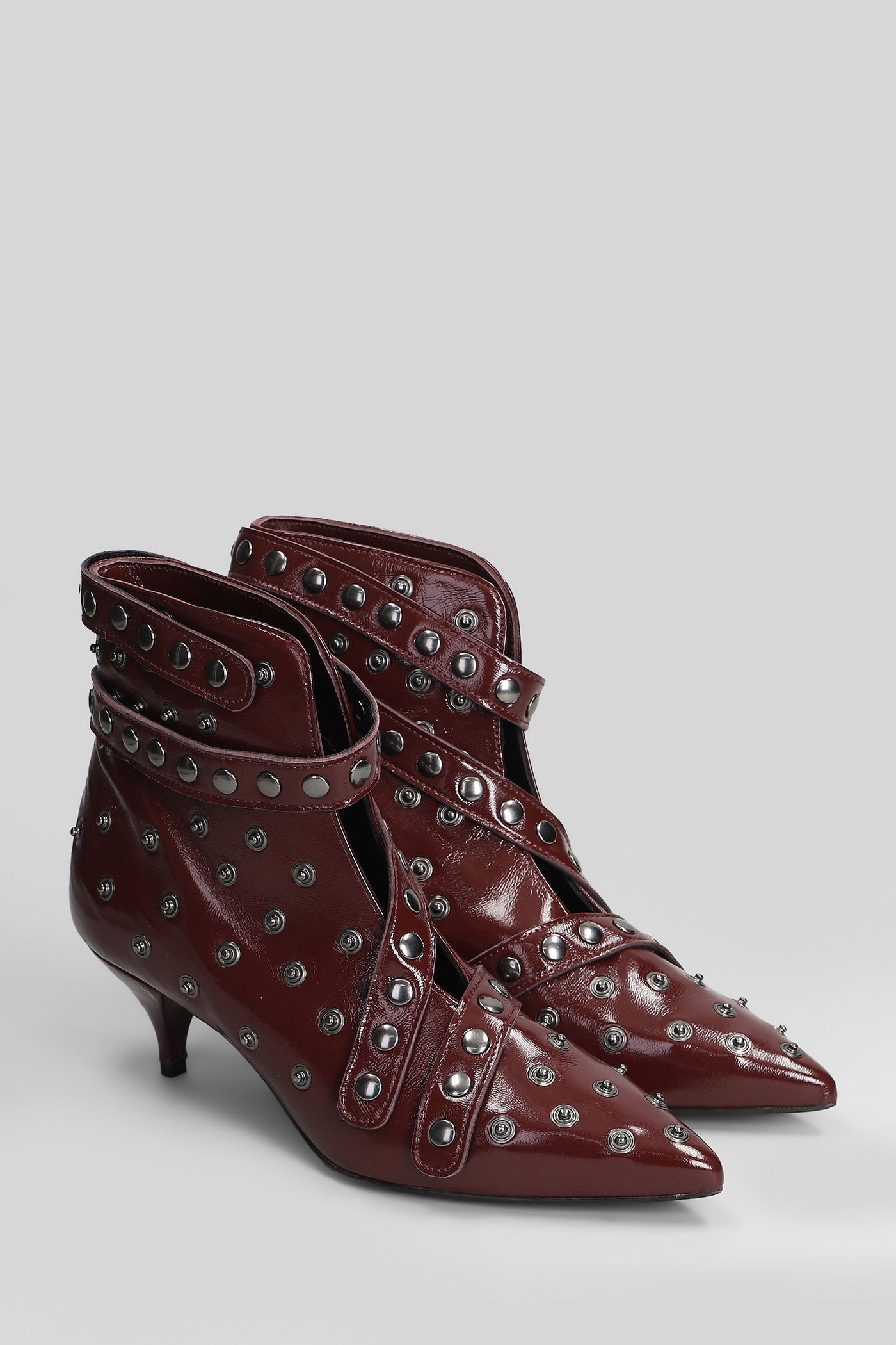Alchimia High Heels Ankle Boots In Bordeaux Leather In Burgundy