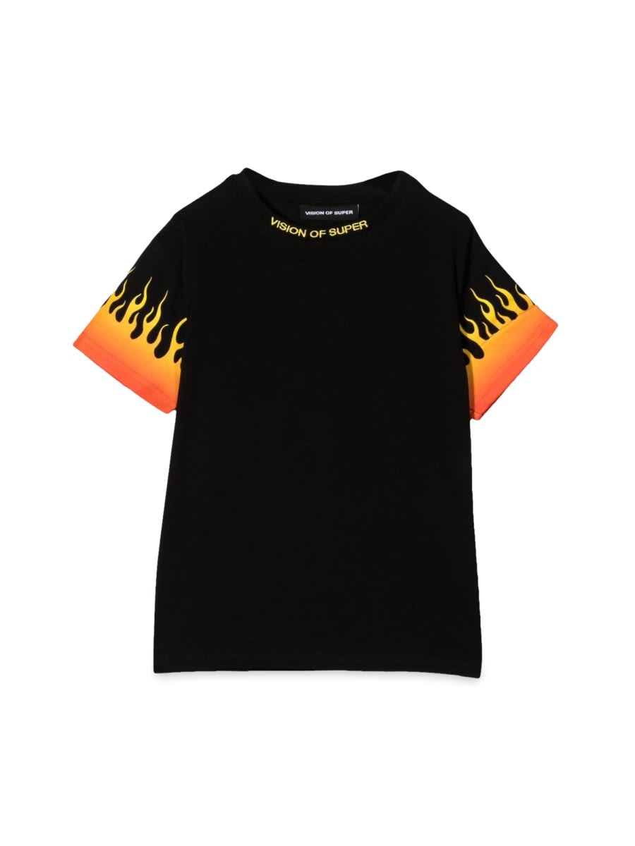 Vision Of Super Black Tshirt With Shaded Red Flames In Black