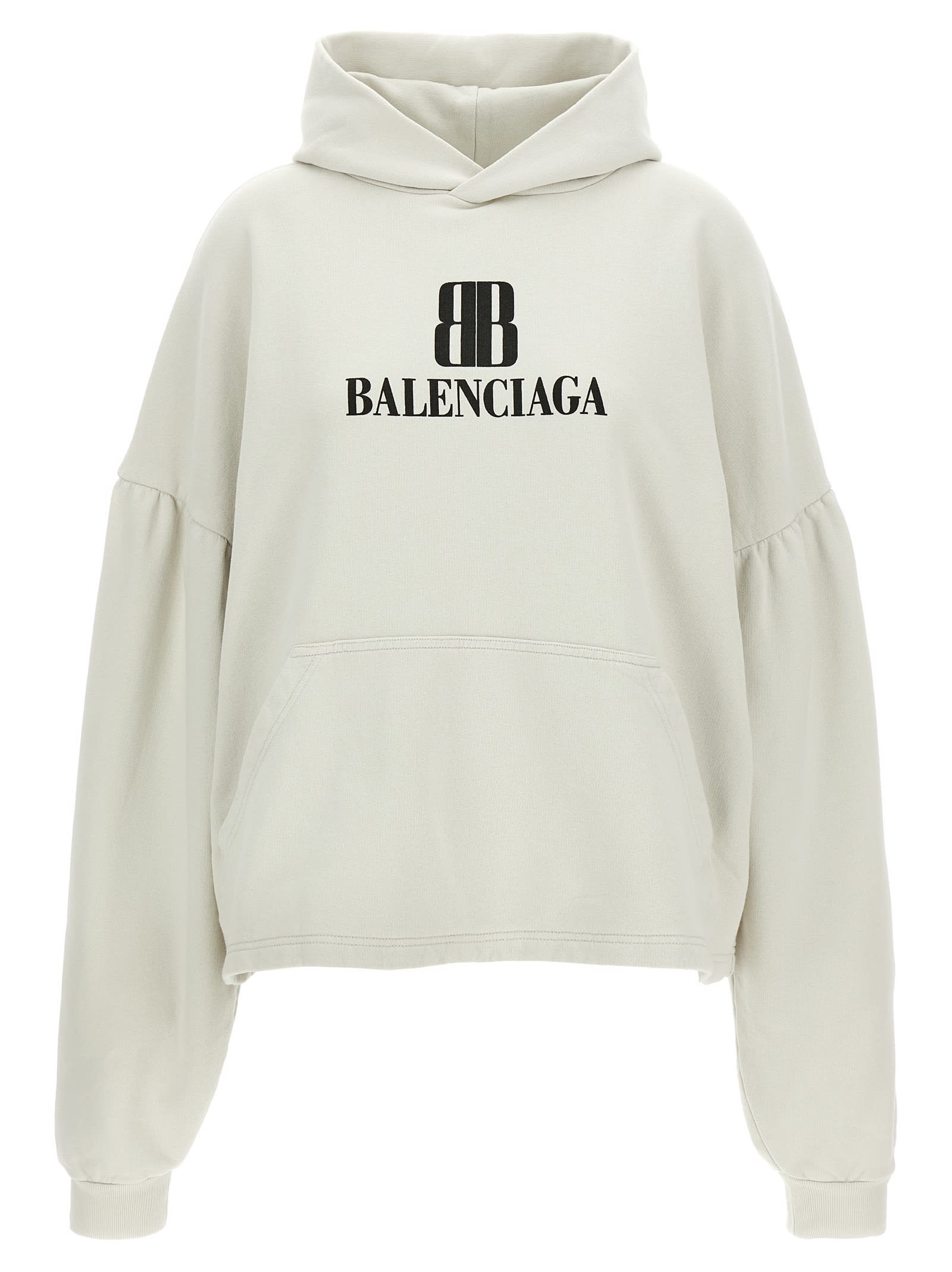 Balenciaga Logo Cropped Hoodie With Dropped Shoulders In Neutral