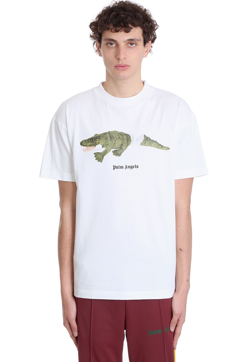 Palm Angels Croco T-shirt In White Cotton