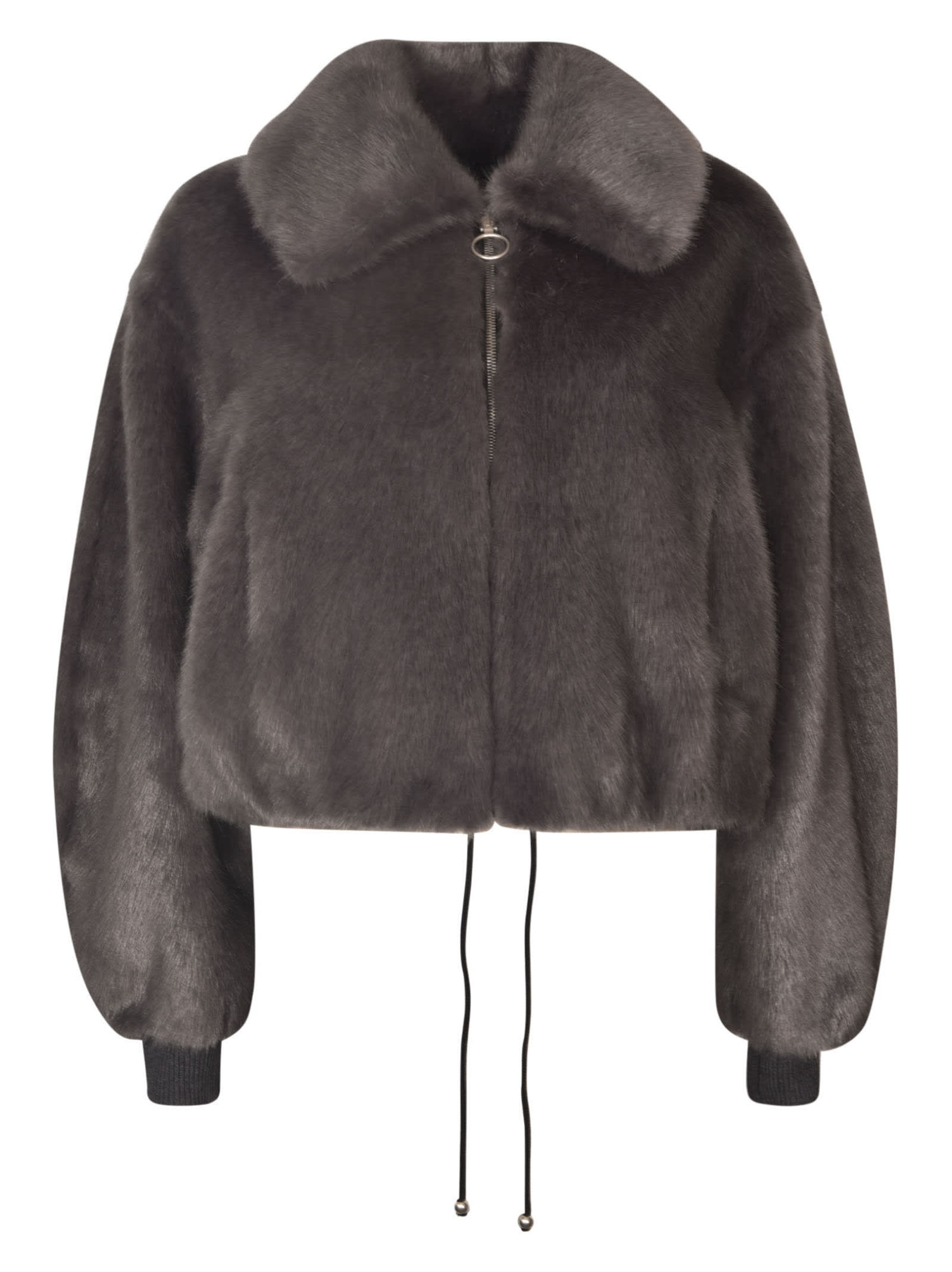 Fur Coated Balloon-sleeved Zipped Jacket