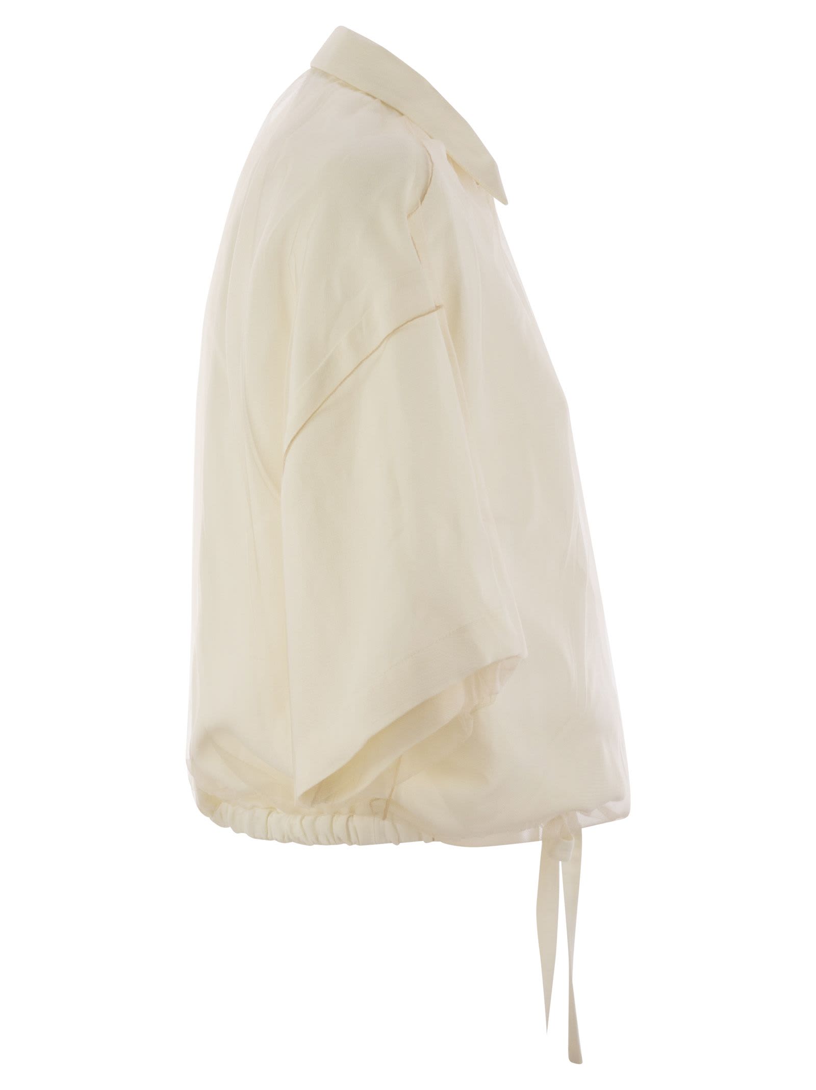 Fabiana Filippi Viscose Linen Short Sleeve Shirt With Bottom Drawsting In White