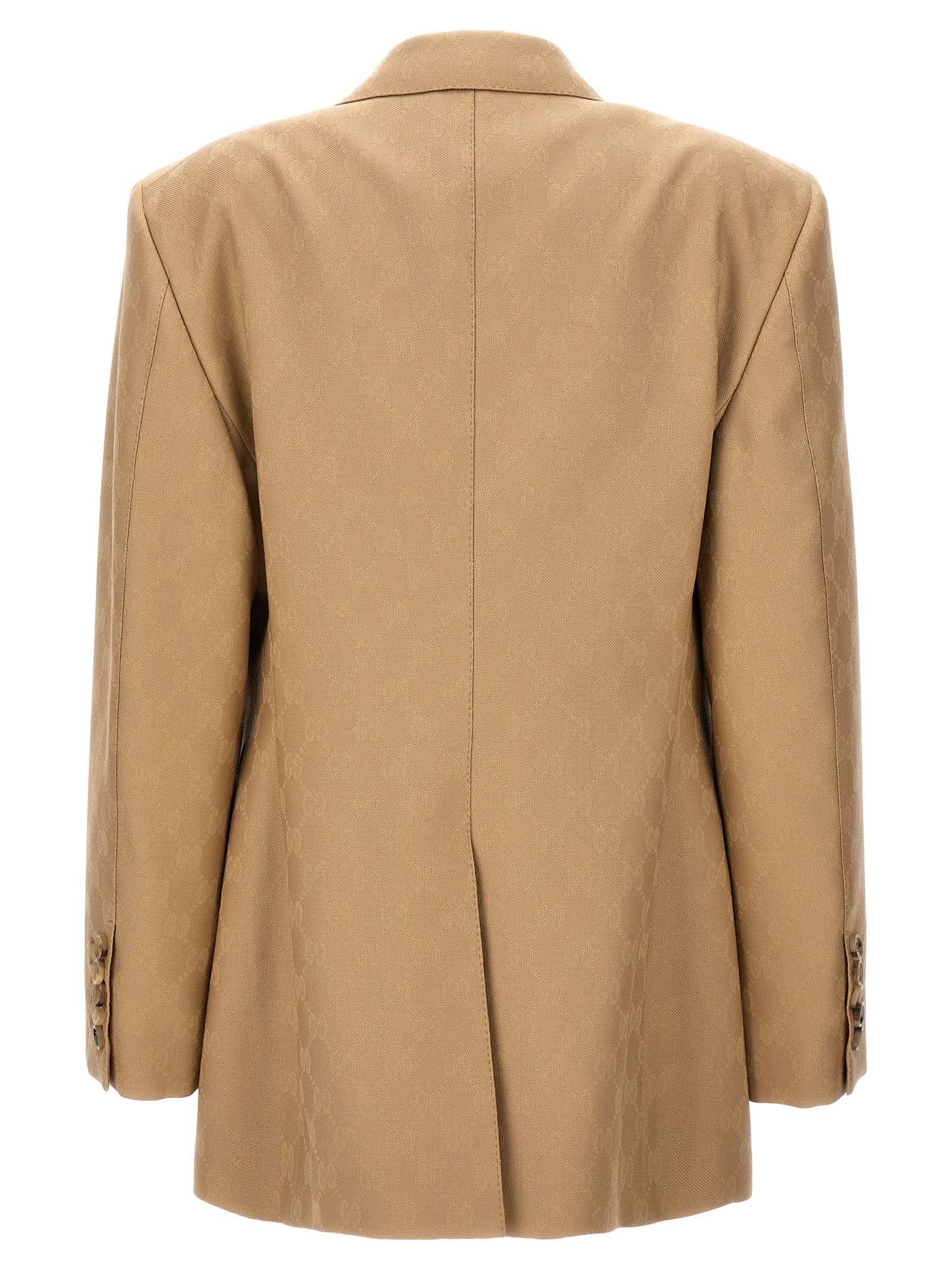 Shop Gucci Gg Double-breasted Blazer In Beige