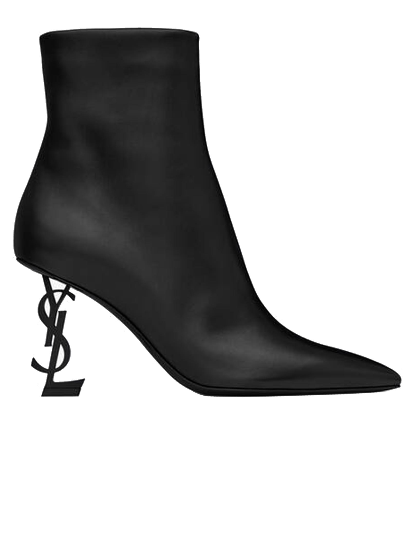 Buy Saint Laurent Black Leather Opyum 85 Ankle Boots online, shop Saint Laurent shoes with free shipping