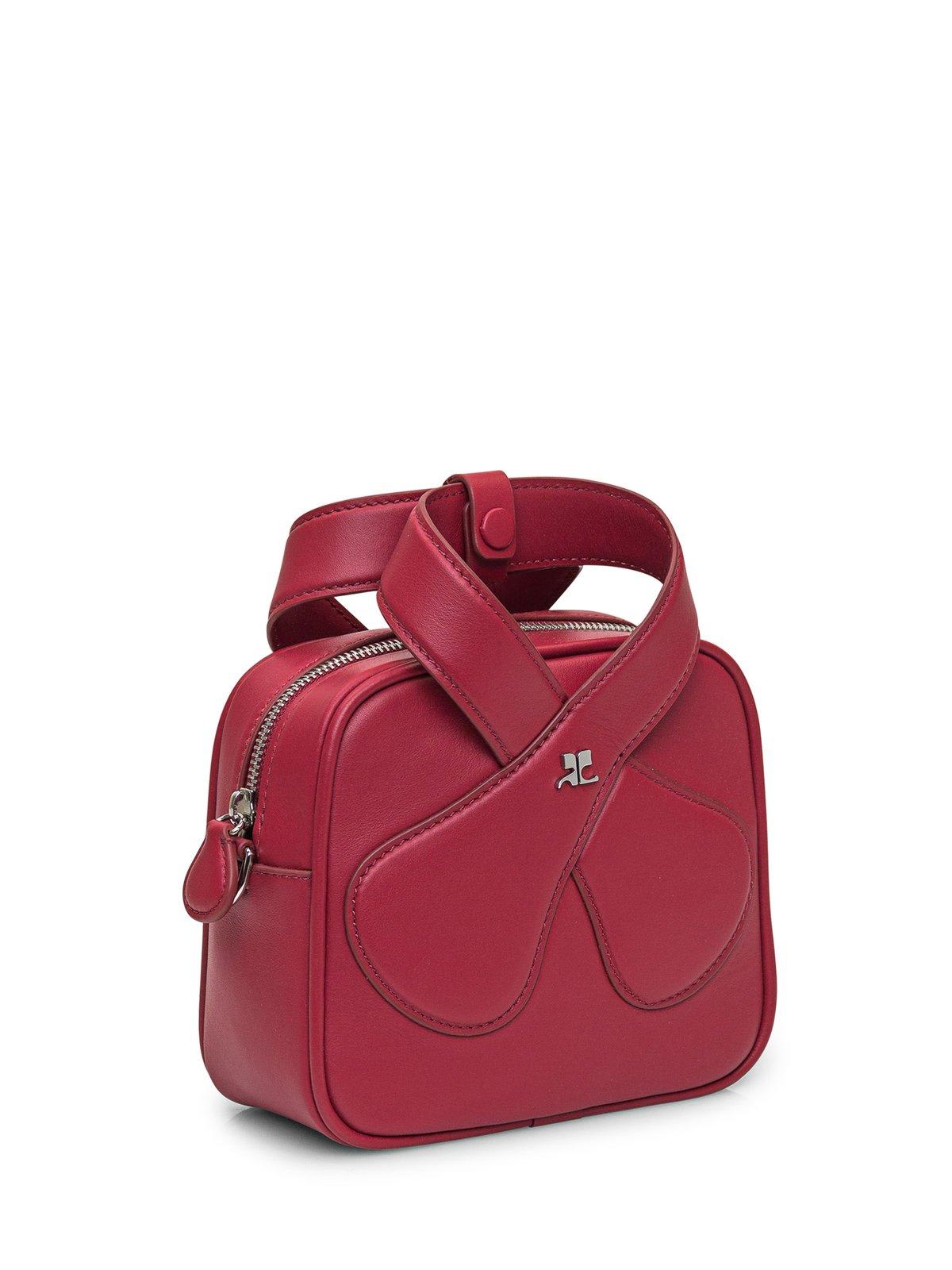Shop Courrèges Loop Logo Plaque Zip-up Mini Shoulder Bag In Red