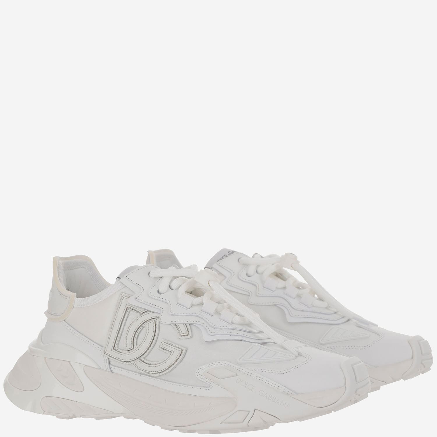 Dolce & Gabbana Fabric And Leather Sneakers With Chunky Sole In White