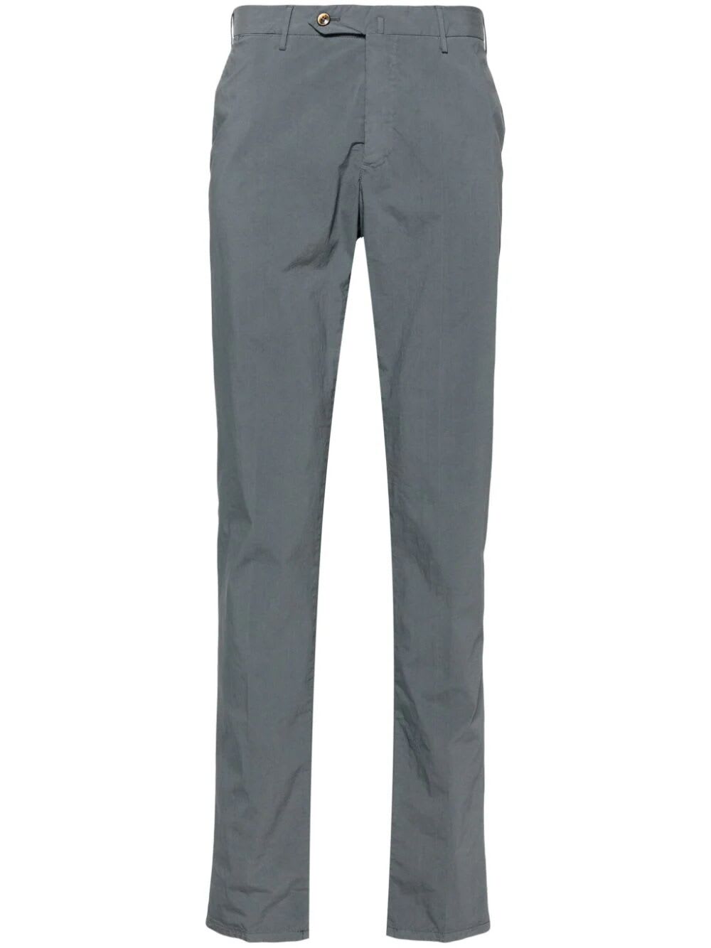 Shop Pt01 Double Dye Stretch Light Popeline Slim Flat Front Pants In Medium Grey