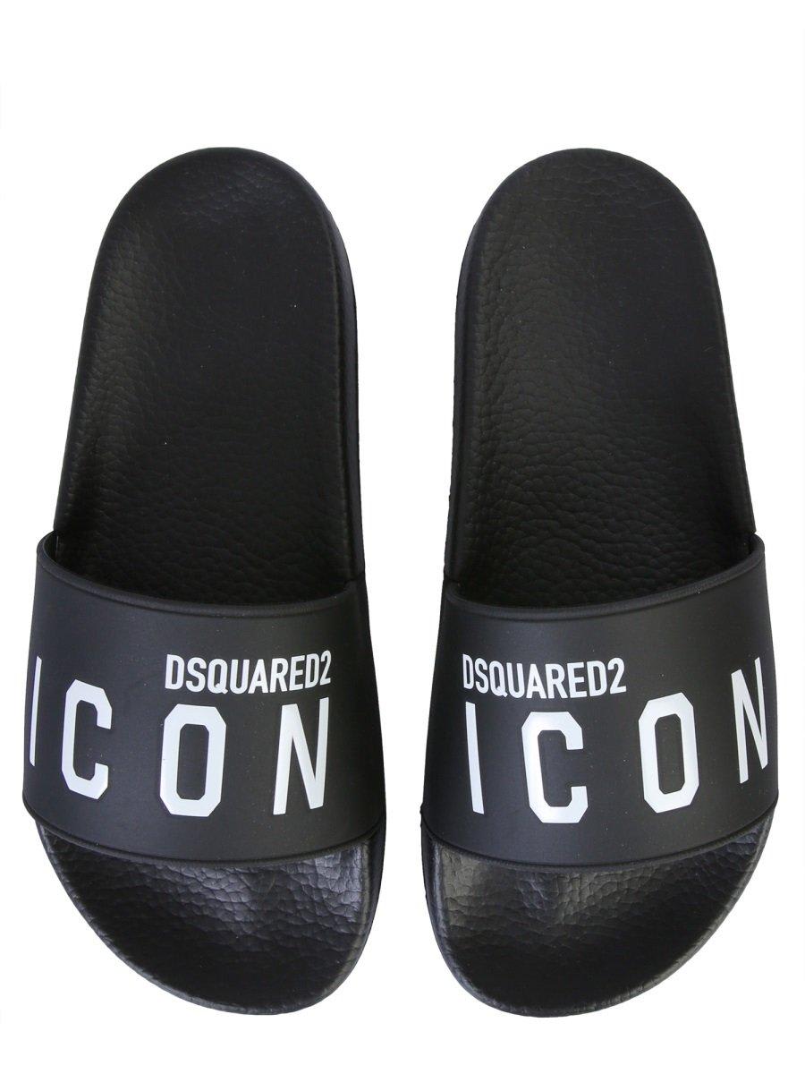 Shop Dsquared2 Icon Logo Print Slides In Nero/bianco