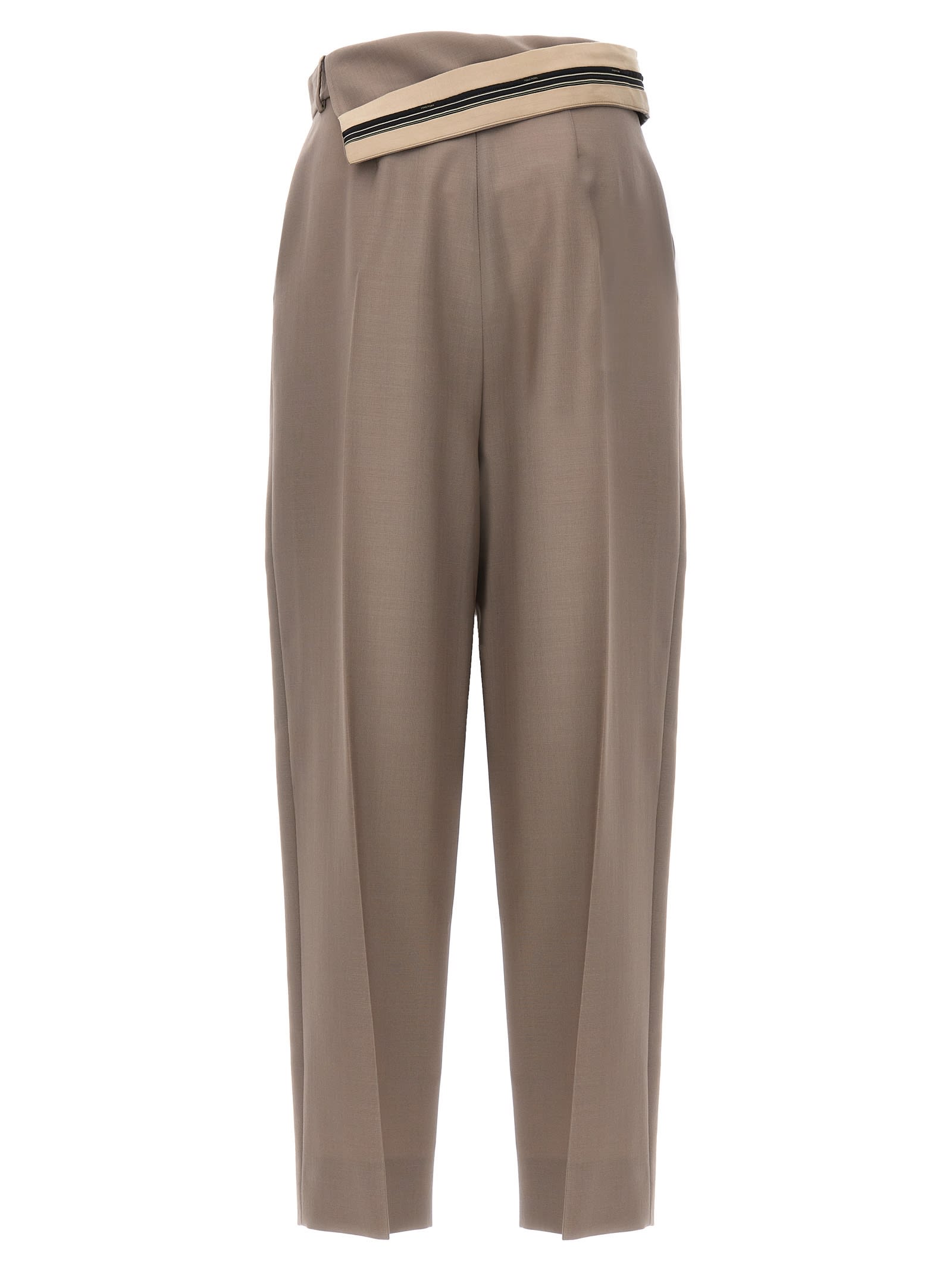 Shop Fendi Carrot Fit Pants In Gray