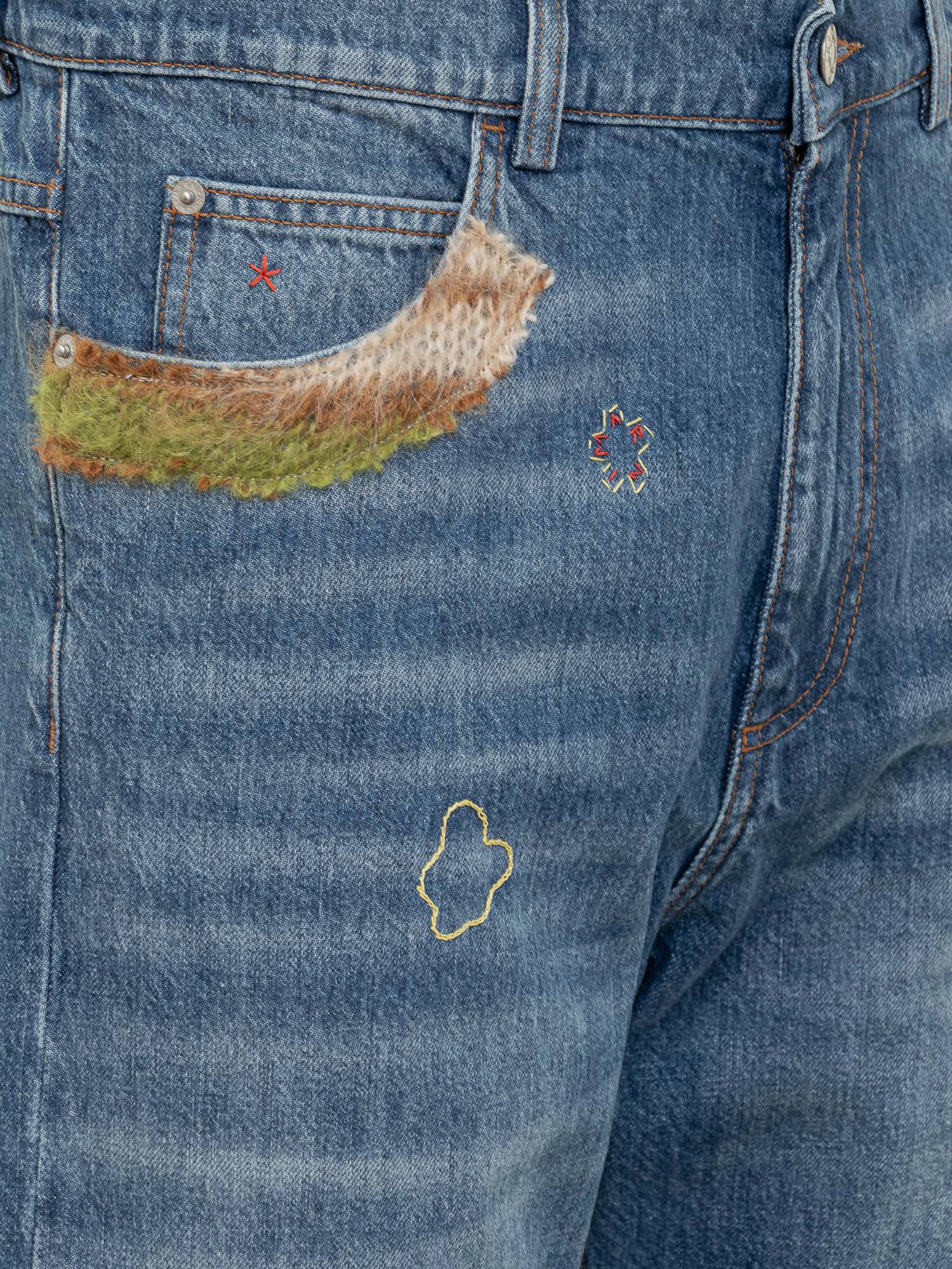 Shop Marni Jeans With Patches In Iris Blue