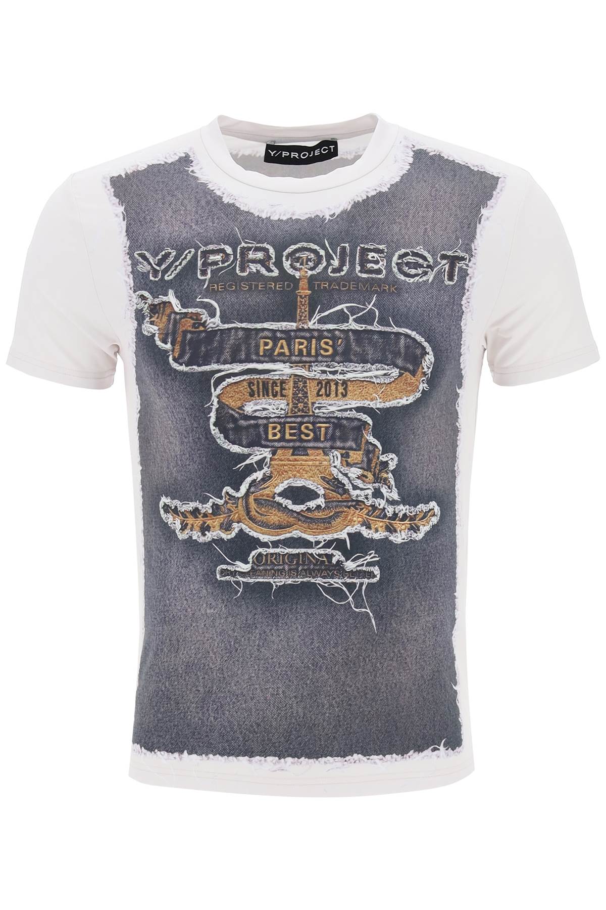 Shop Y/project Trompe Loeil T-shirt In Taupe Navy (white)