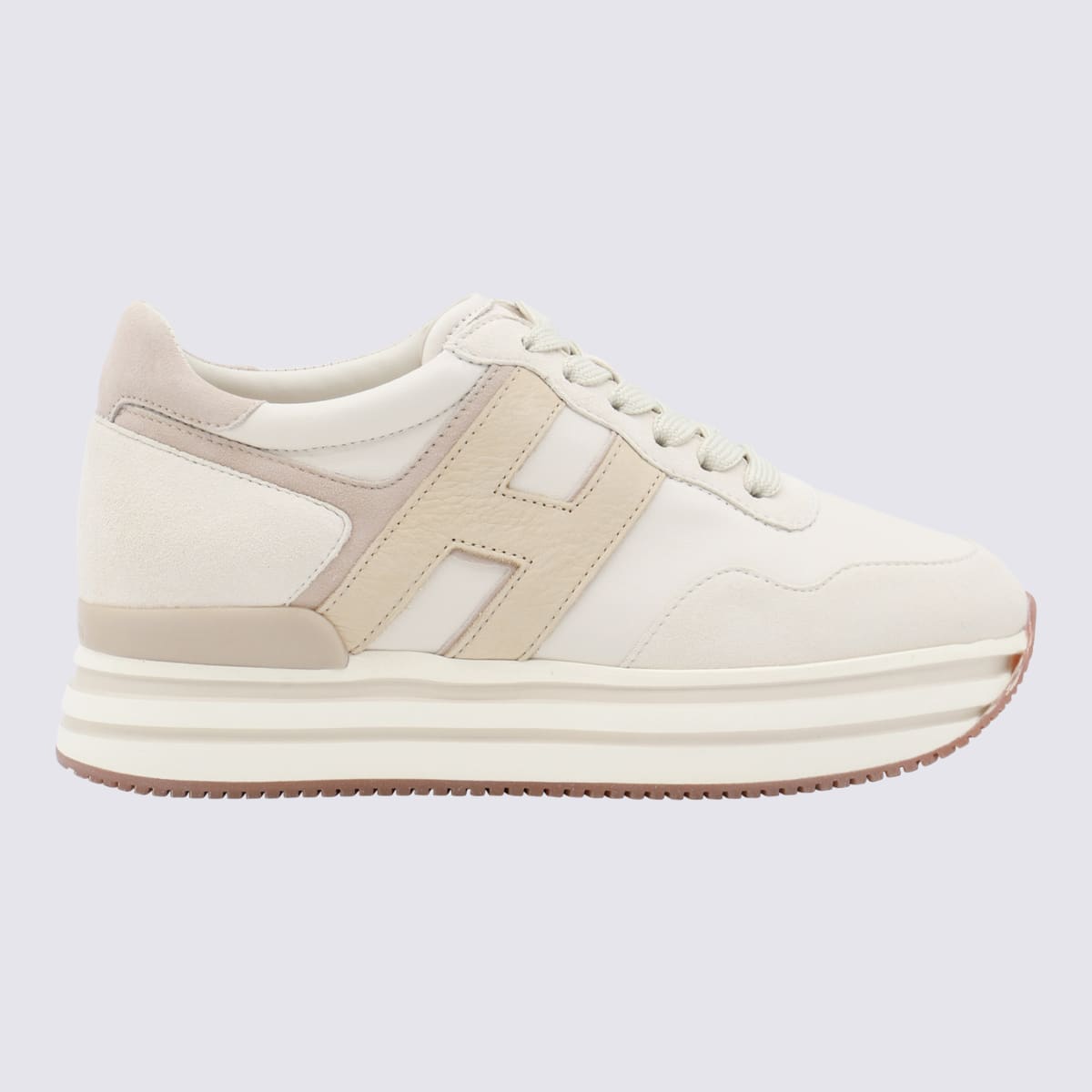 Shop Hogan White Leather Sneakers In Beige