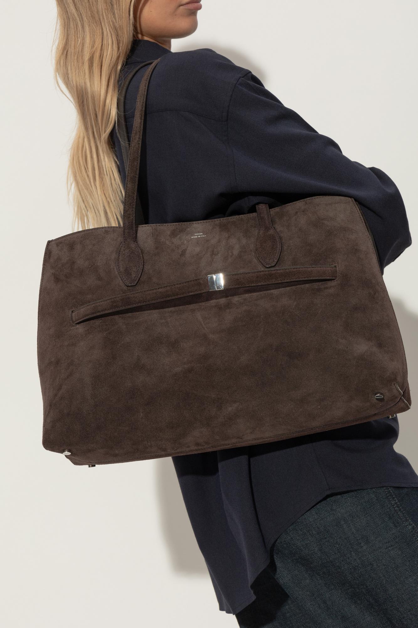 Totême Lounge Large Leather-trimmed Suede Tote In Brown
