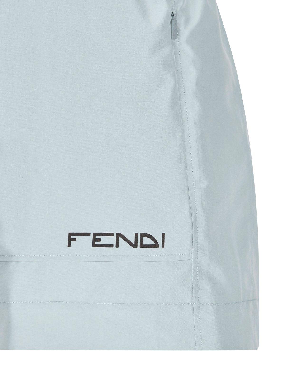Shop Fendi Logo Printed Shorts In Clear Blue