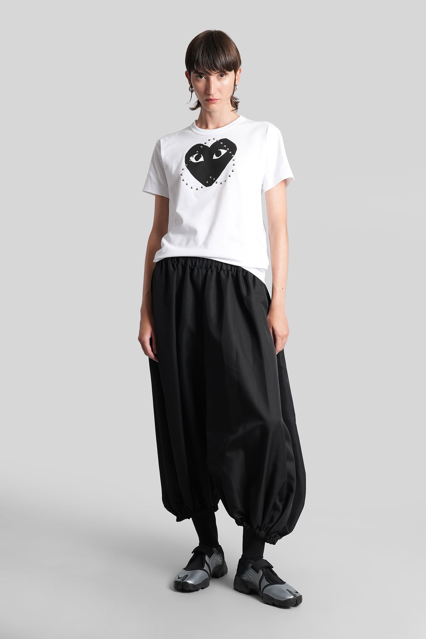 Comme Des Garçons Play White Stud Print Black Heart T-shirt In White
