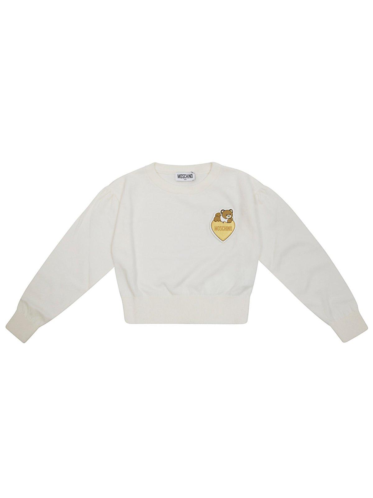 Moschino Teddy Bear Patch Crewneck Jumper In White