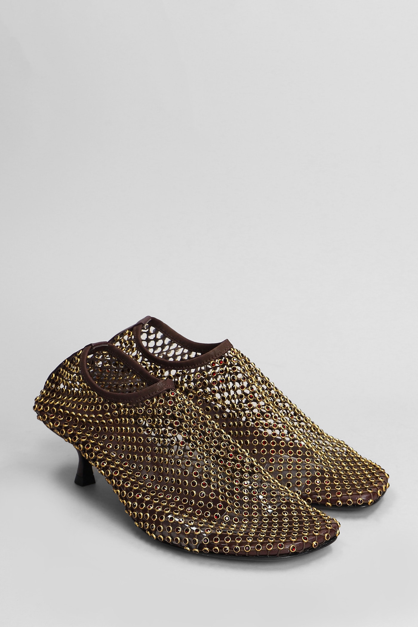 Christopher Esber Minette Crystal Micr Low Heels Ankle Boots In Brown Nylon In Brown