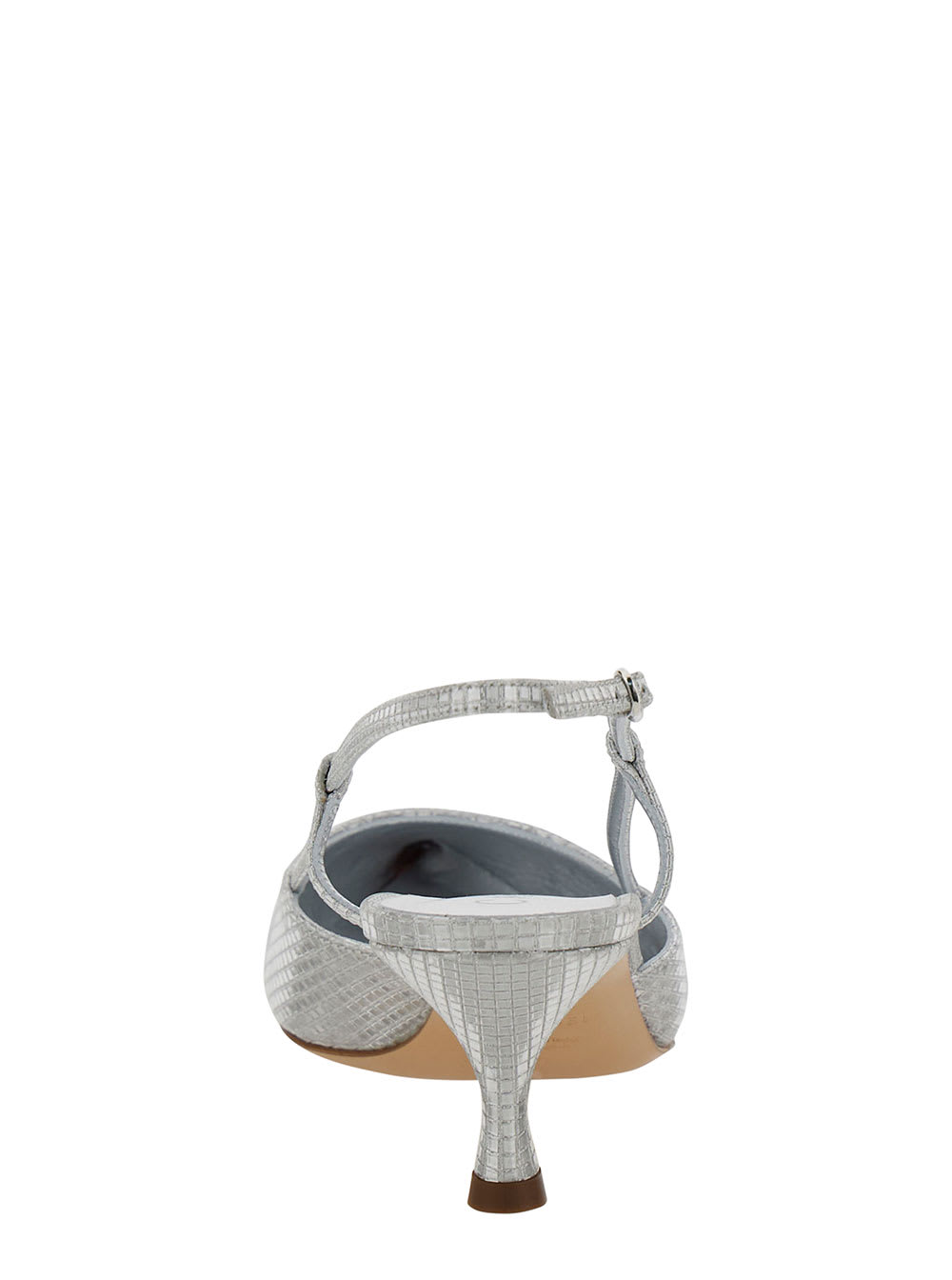 Shop Casadei Silver Slingback Pumps With Kitten Heel In Reflective Metallic Fabric Woman