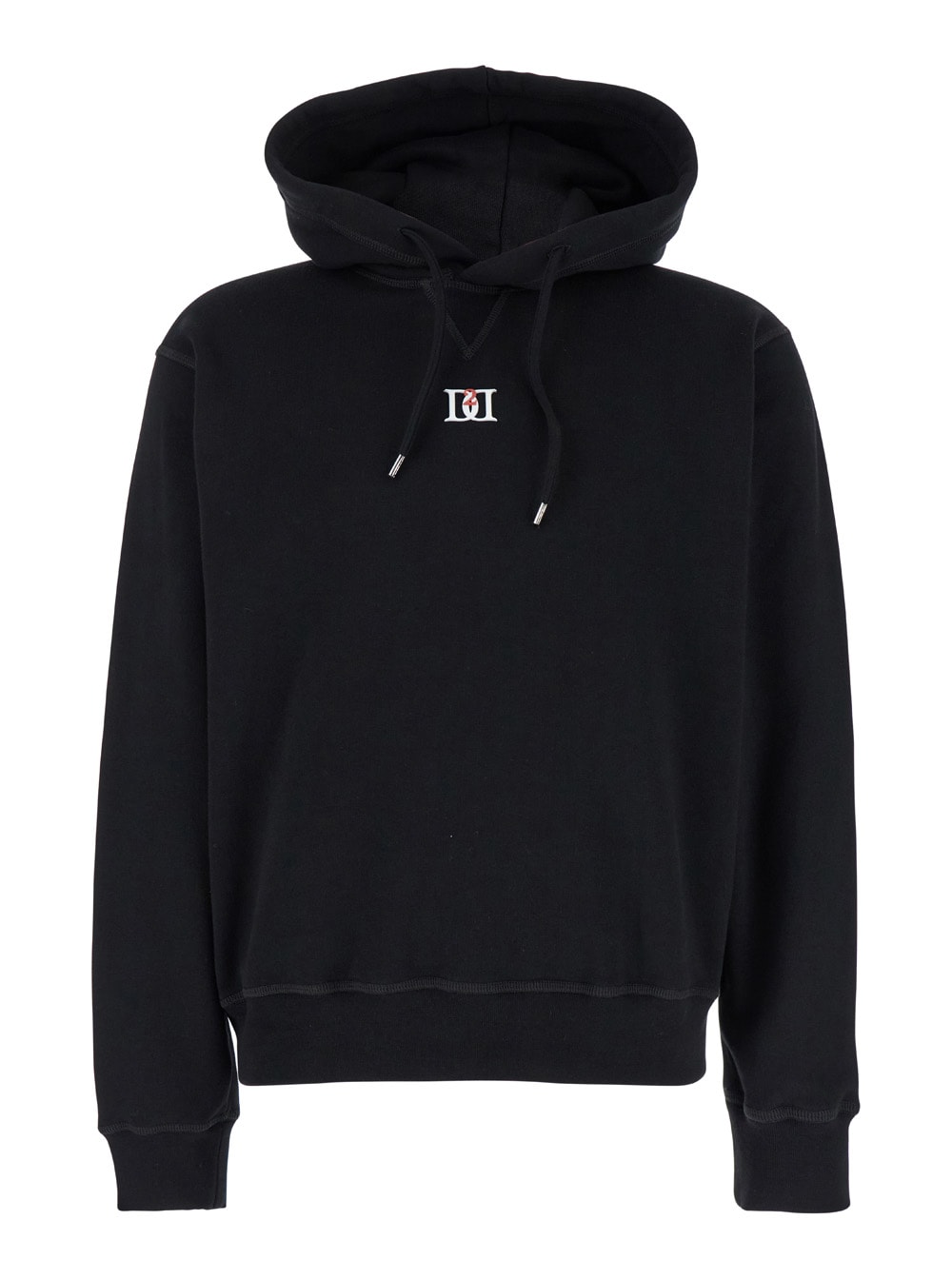 Shop Dsquared2 Black Hoodie With Logo Detail On The Front In Cotton Man