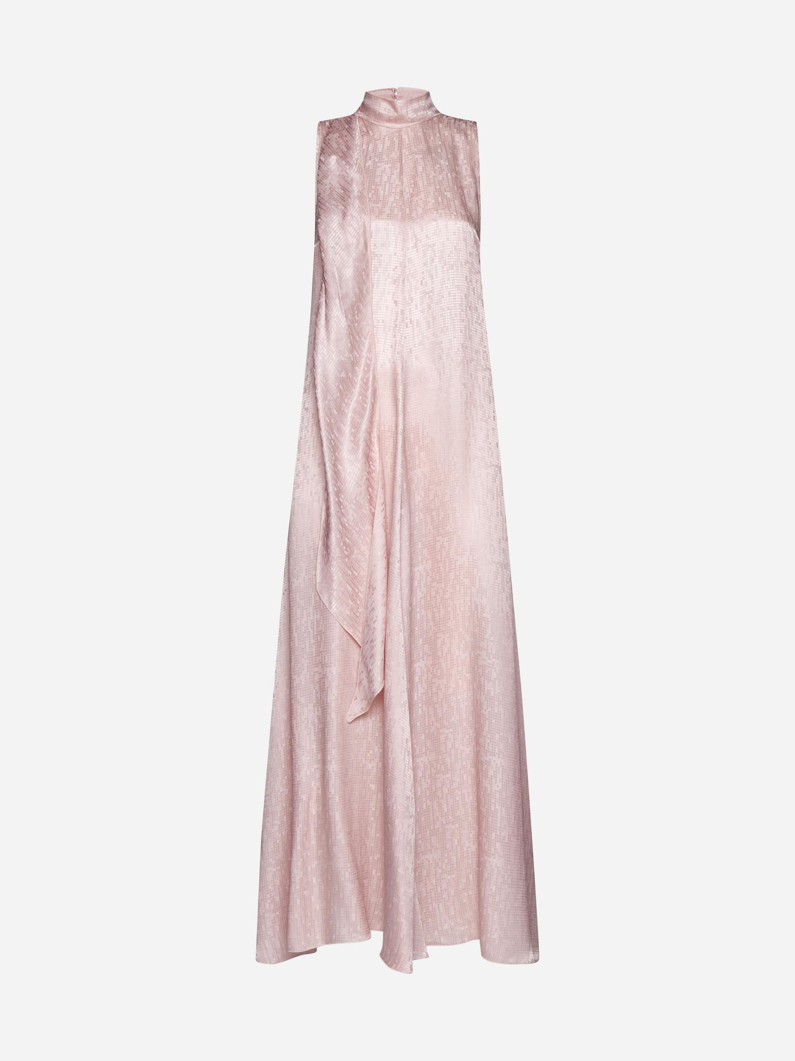 Shop Forte Forte Microdamier Silk-blend Long Dress In Beige