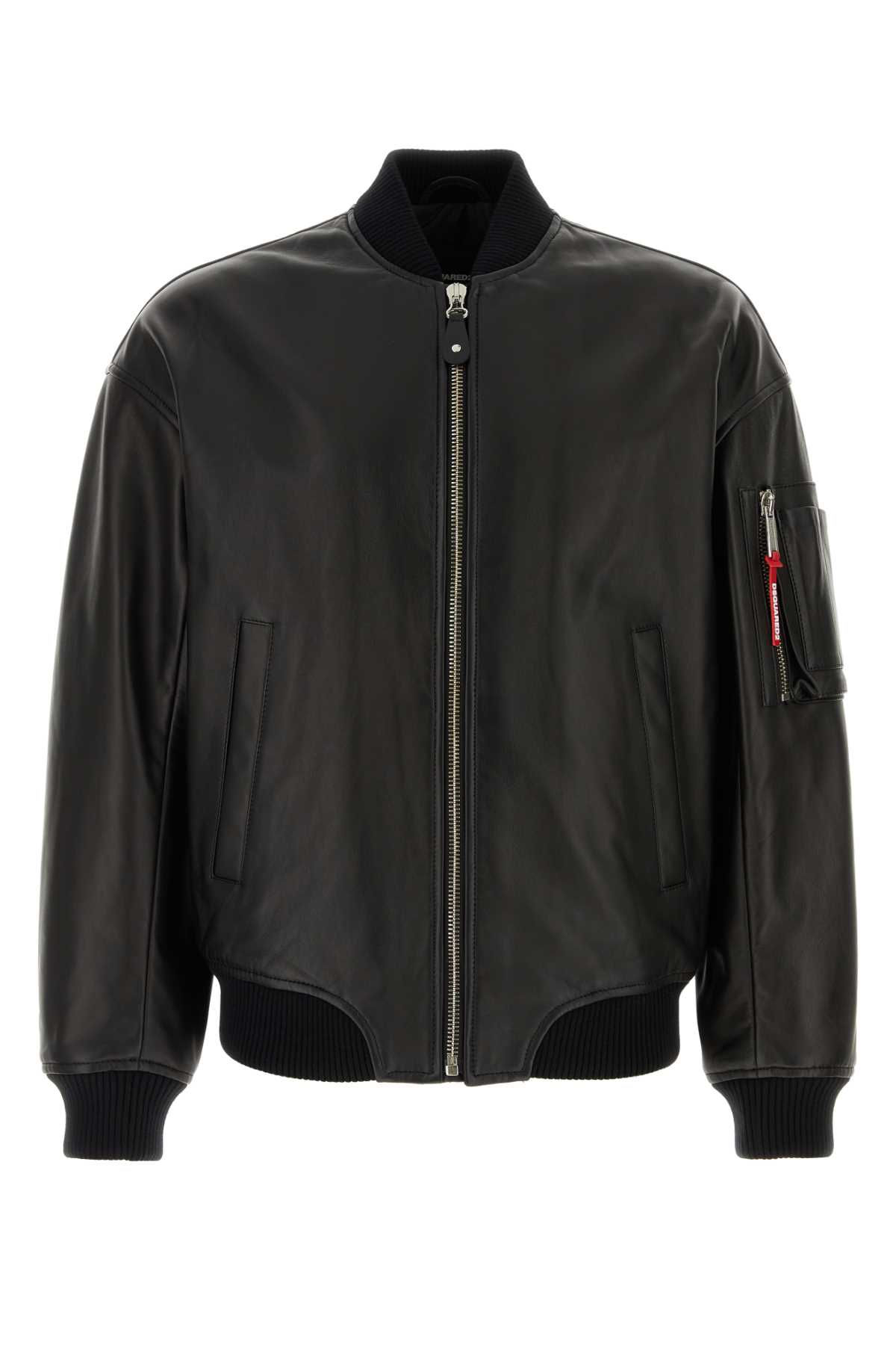 Shop Dsquared2 Black Leather Bomber Jacket