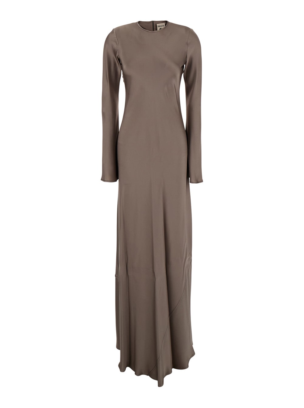 Semicouture Grey Crewneck Long Dress With Rear Concealed Zip In Viscose Blend Woman In Brown