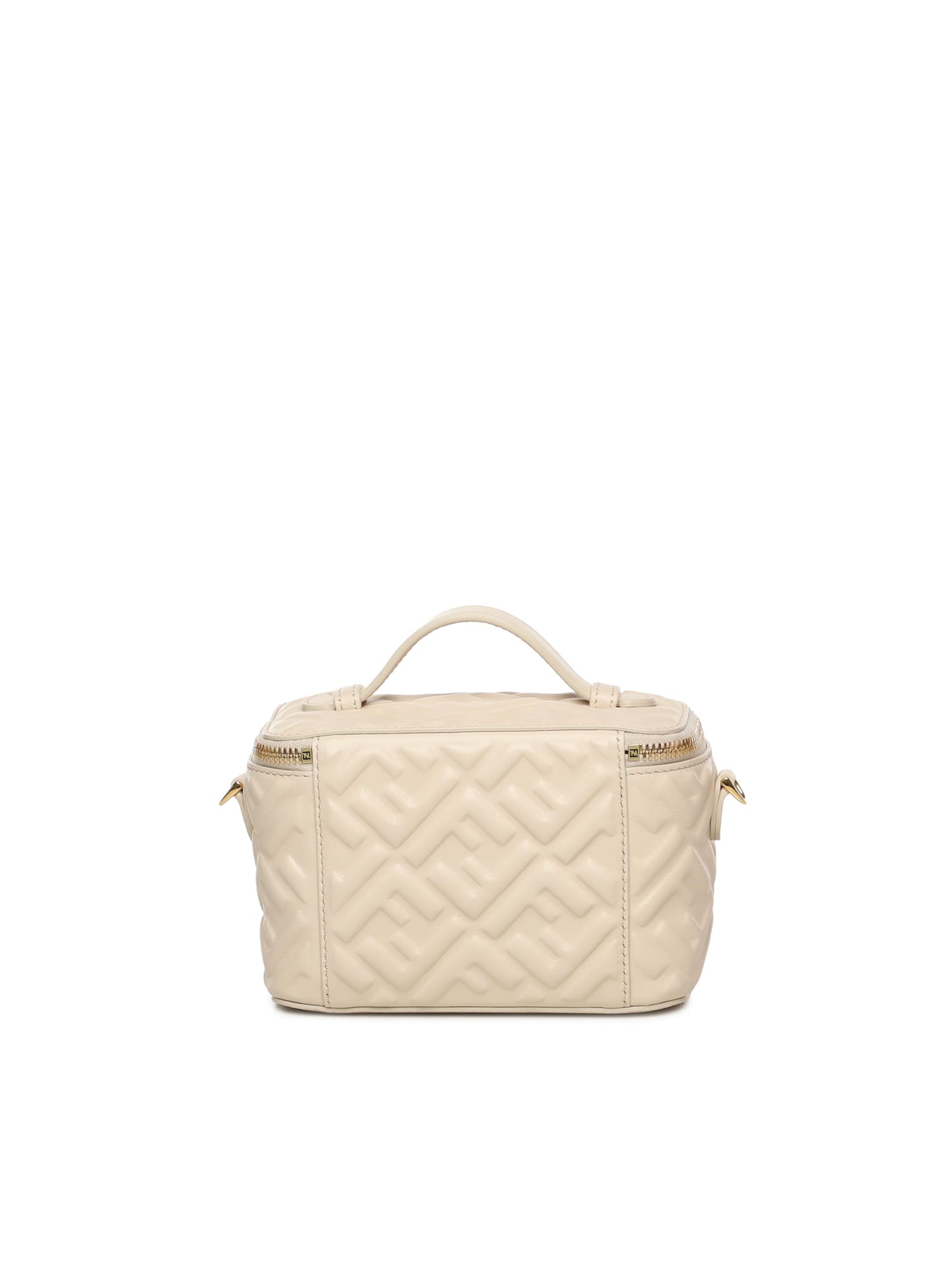 Fendi Vanity Handbag Adjustable Strap Embossed Pattern Top Handle In White
