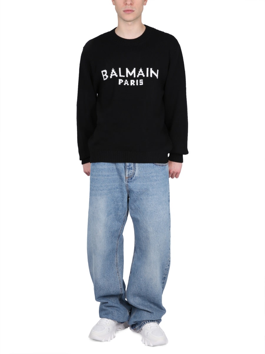 Shop Balmain Jersey With Logo Inlay In Black