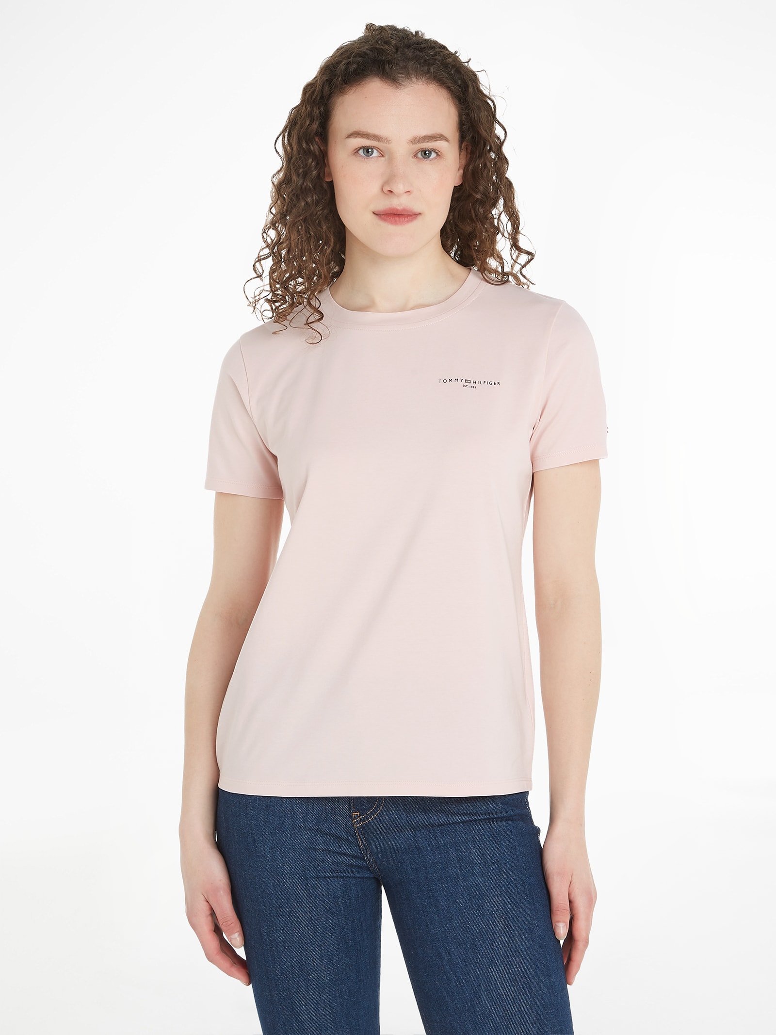 Shop Tommy Hilfiger 1985 Collection Signature T-shirt With Logo In Whimsy Pink