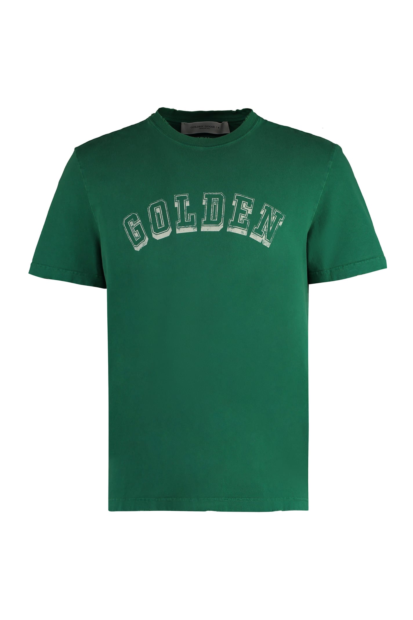 Golden Goose Cotton Crew-neck T-shirt In Green Jacket/heritage White