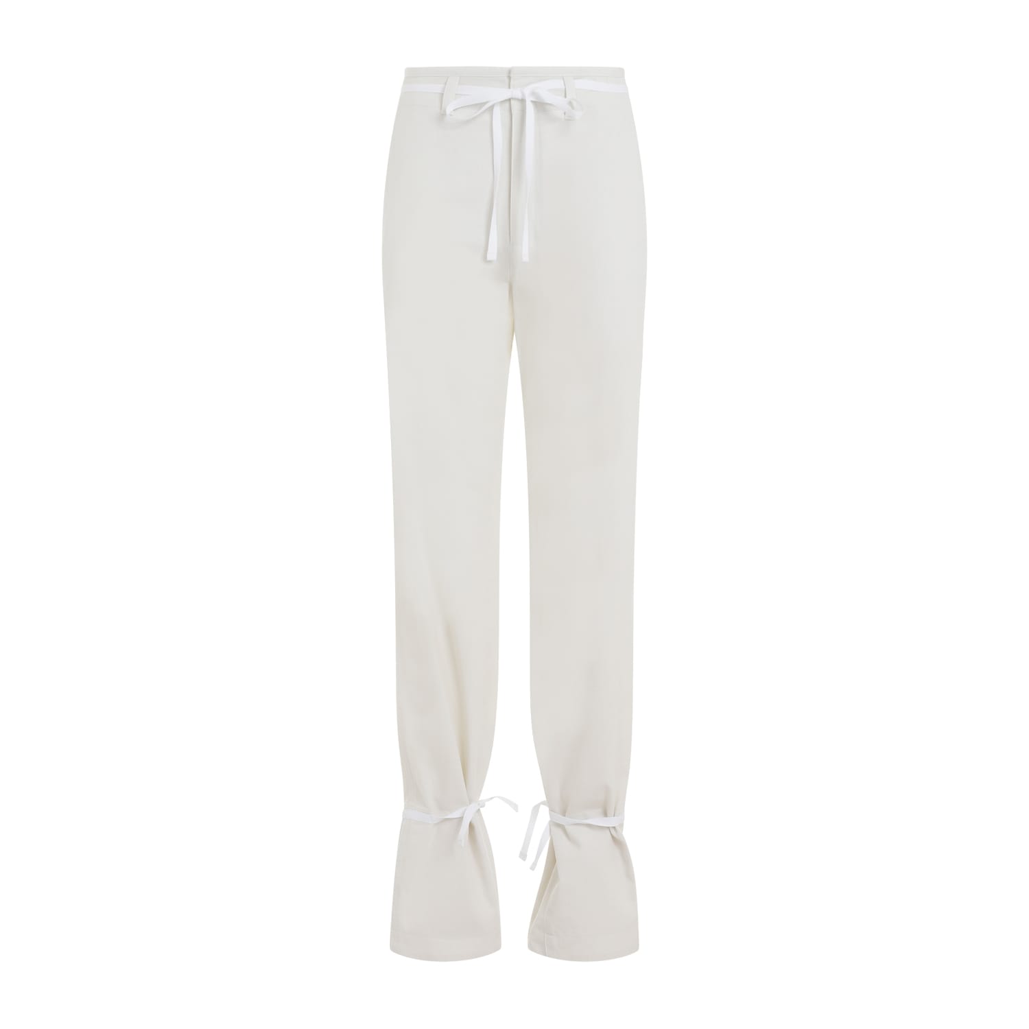 Shop Lemaire Straight Pants With Strings In Chalk