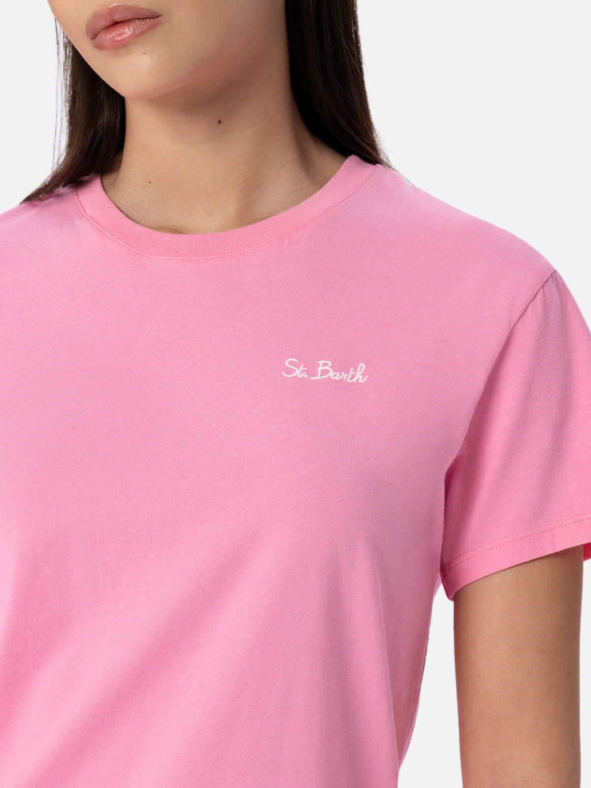 Mc2 Saint Barth Woman Pink Cotton Jersey Crewneck T-shirt Emilie In Pink